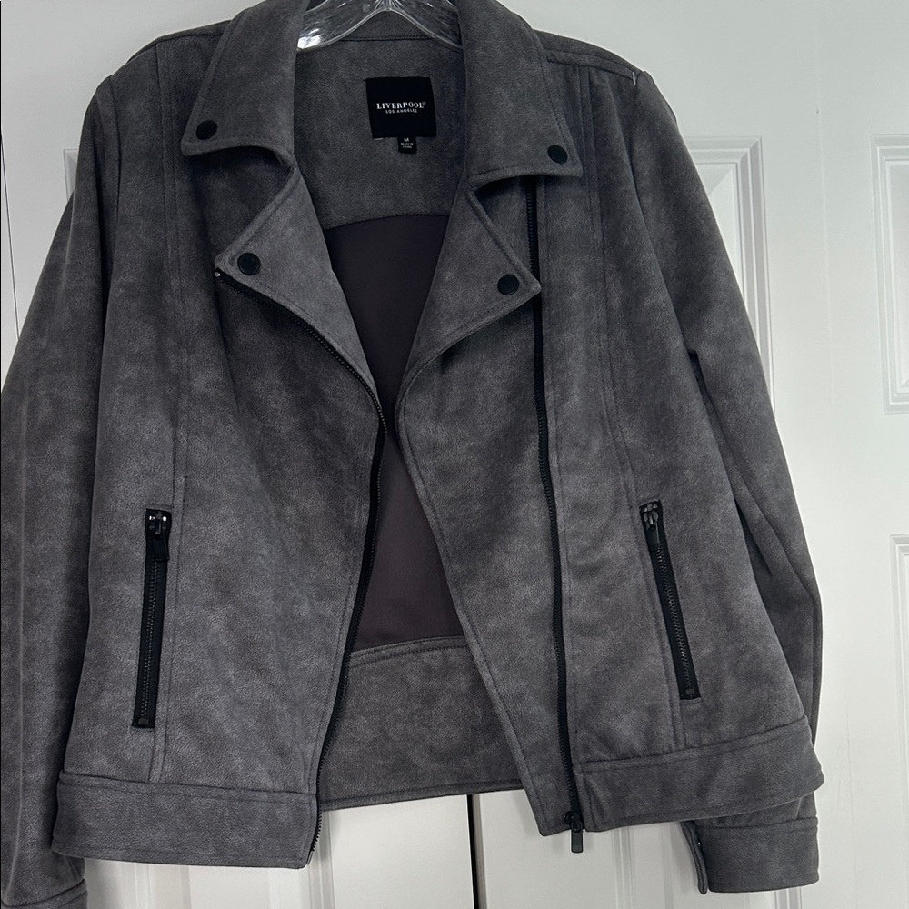 Liverpool Gray Light Suede Fabric Jacket Military Lapel NWOT M - Picture 3 of 6